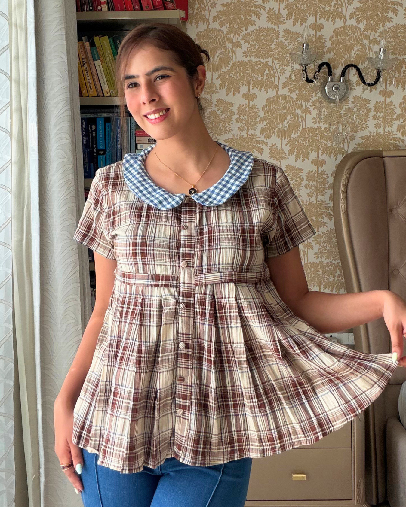 Plaid Peter Pan baby doll top