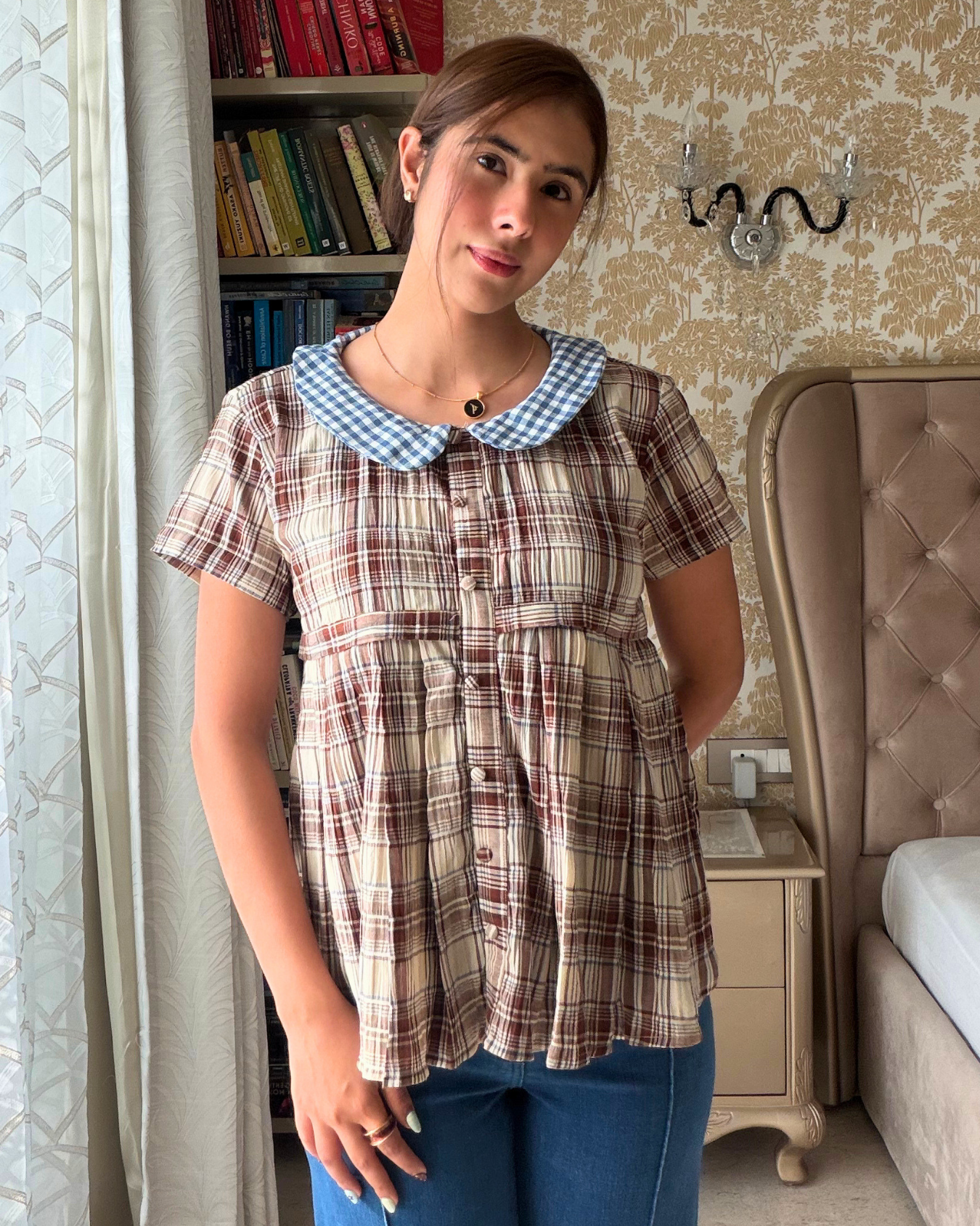 Plaid Peter Pan baby doll top